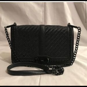 Rebecca Minkoff - black woven ‘ Love’ crossbody chain bag